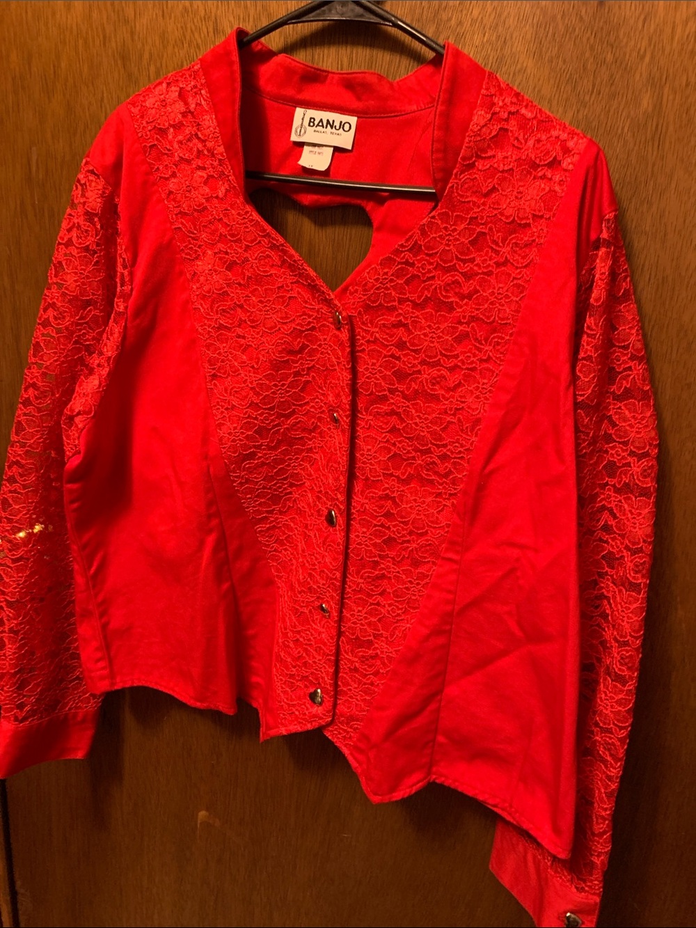Banjo Red Lace-Panel Button-Front Women's Shirt